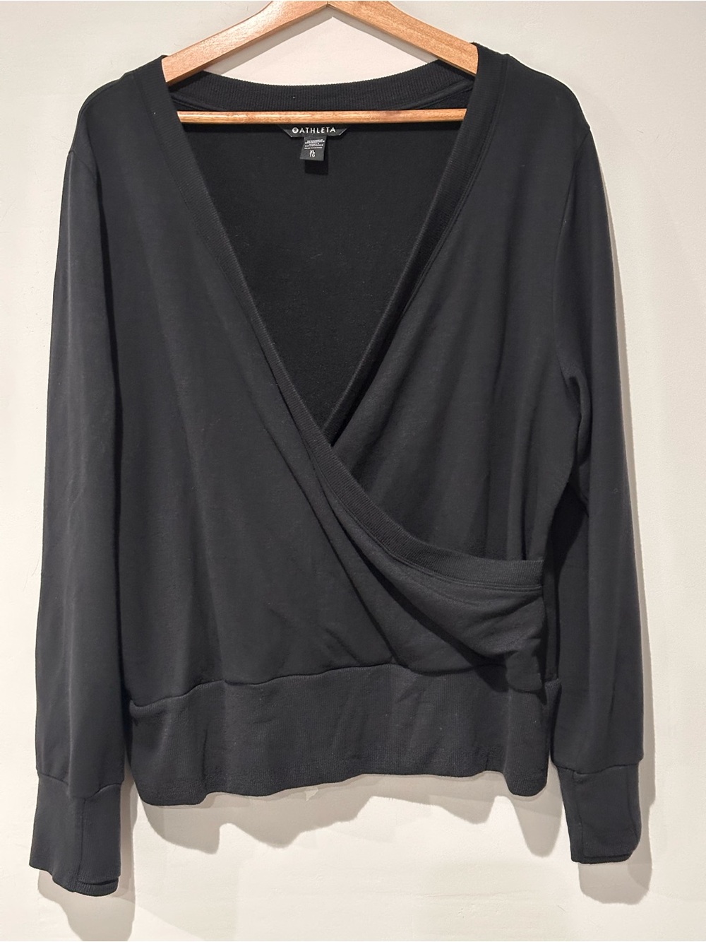 Athleta Black Wrap-Front Long Sleeve Pullover